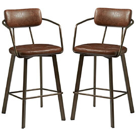 Alstan Vintage Brown Faux Leather Bar Stools In Pair