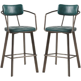Alstan Vintage Teal Faux Leather Bar Stools In Pair