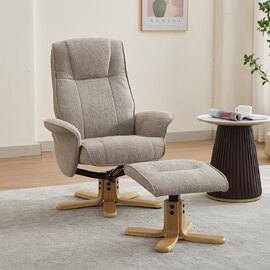 Althar Fabric Swivel Recliner Chair with Footstool in Camel