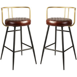 Avondale Red Leather Bar Stools With Metal Legs In Pair