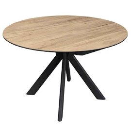Altoen Round Ceramic Top Extending Dining Table in Oak