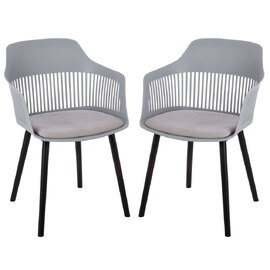 Altona Grey Plastic Dining Chairs With Fabric Seat In Pair