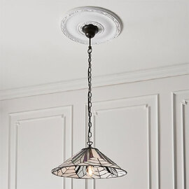 Altoona Tiffany Glass Pendant Ceiling Light In Satin Black