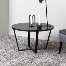 Altoona Wooden Round Coffee Table In Black Marble Effect