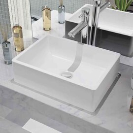 Alva Rectangular Countertop Basin 410mm Wide Without Waste 0TH - White