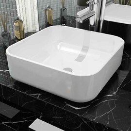Alva Square Countertop Basin Without Waste 390mm Wide 0TH - White