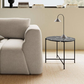 Alvina Round Black Marble Stone Effect Side Table with Steel Frame