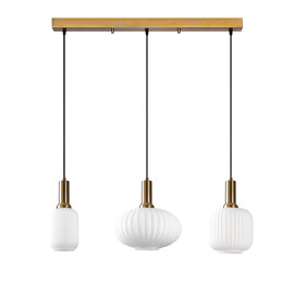 Asker 3 Light Metal Ribbed Glass Pendant Light in Gold and White