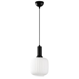 Asker Metal Cylindrical Ribbed Glass Pendant Light in Black and White