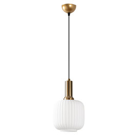 Asker Metal Cylindrical Ribbed Glass Pendant Light in Gold and Black