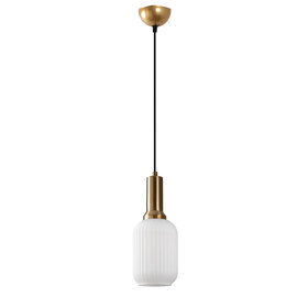 Asker Metal Cylindrical Ribbed Glass Pendant Light in Gold and White