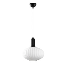 Asker Metal Oval Ribbed Glass Pendant Light in Black and White