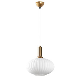Asker Metal Oval Ribbed Glass Pendant Light in Gold and White