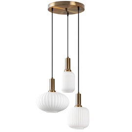 Asker Metal Ribbed Glass Cluster Pendant Light in Gold and White