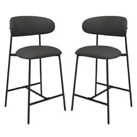 Amarillo Dark Grey Faux Leather Bar Chairs In Pair