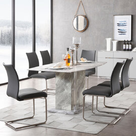 Amarillo Marble Dining Table With 6 Grey Chairs In Grey