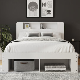 Americus Wooden Ottoman Storage Double Bed - White