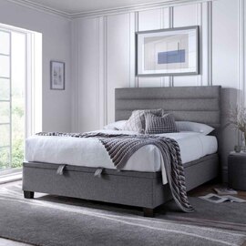 Ames Fabric Ottoman Storage King Size Bed In Marbella Grey