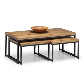 Barras Wooden Set Of Coffee Tables In Solid Oak And Metal Legs