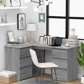 Andover Wooden Corner Laptop Desk With 4 Drawers In Grey Sonoma