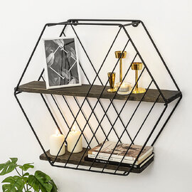 Anemone Spruce Wood Wall Shelf in Black and Dark Walnut