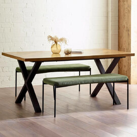 Angers Oak Wooden Dining Table With 2 Luling Green Benches