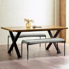 Angers Oak Wooden Dining Table With 2 Luling Grey Benches