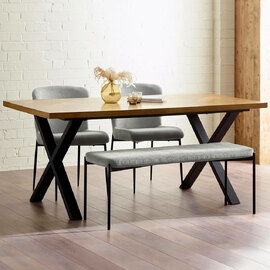 Angers Oak Wooden Dining Table With 2 Luling Grey Chairs And 1 Bench