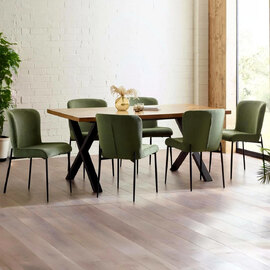 Angers Oak Wooden Dining Table With 6 Luling Green Chairs