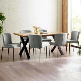 Angers Oak Wooden Dining Table With 6 Luling Grey Chairs