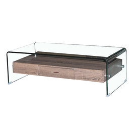 Afya Clear Glass Coffee Table With Wooden Drawer