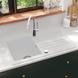 Anna Quartz and Resin 1.0 Bowl Kitchen Sink With Waste Kit 765mm L x 460mm W In White
