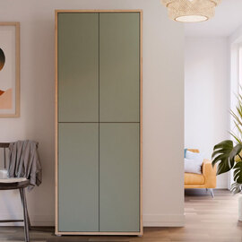 Ansley Wall Wooden Shoe Storage Cabinet with 4 Doors in Artisan Oak and Sage Green