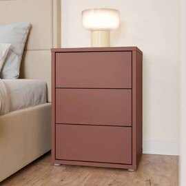 Ansley Wooden Bedside Cabinet with 3 Drawers in Terracotta