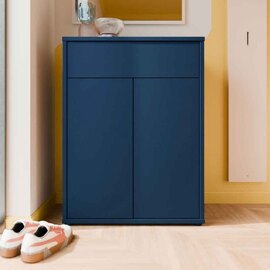Ansley Wooden Compact Shoe Storage Cabinet with 2 Doors and 1 Drawer in Night Blue