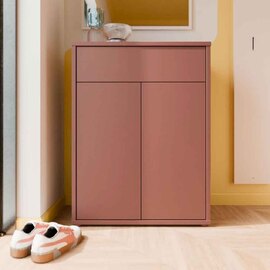 Ansley Wooden Compact Shoe Storage Cabinet with 2 Doors and 1 Drawer in Terracotta