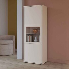 Ansley Wooden Display Cabinet with 3 Doors in Sand