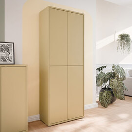 Ansley Wooden Display Cabinet with 4 Doors in Butter Yellow