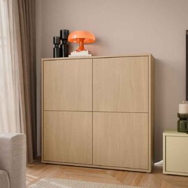 Ansley Wooden Large Storage Cabinet with 4 Doors in Elegancia Oak