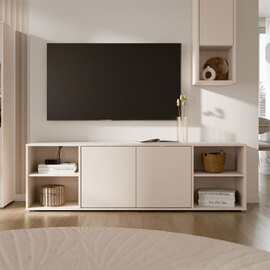 Ansley Wooden TV Stand with 2 Doors 4 Shelves in Sand
