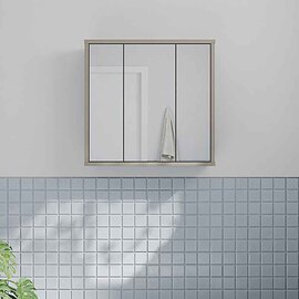 Ansley Wooden Wall Mounted Bathroom Mirror Cabinet with 3 Doors in Taupe