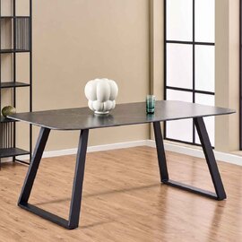 Antora Ceramic Top Dining Table with Metal Legs in Black