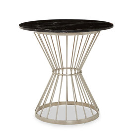 Anza Round Black Marble Top Side Table With Silver Metal Base