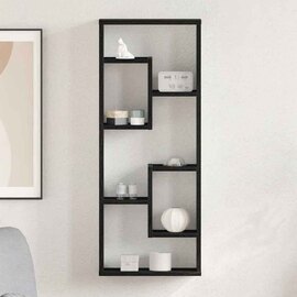 Aponka 36cm Wooden Wall Shelving Unit With 6 Shelves - Black Oak
