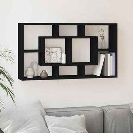 Aponka 80cm Wooden Wall Shelving Unit With 8 Shelves - Black