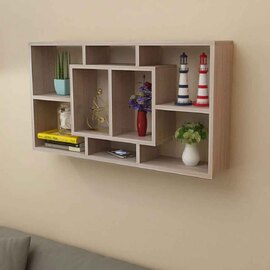Aponka 80cm Wooden Wall Shelving Unit With 8 Shelves - Oak