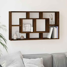 Aponka 80cm Wooden Wall Shelving Unit With 8 Shelves - Smoked Oak