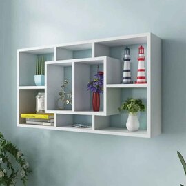 Aponka 80cm Wooden Wall Shelving Unit With 8 Shelves - White