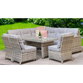 Arax Glass Top Garden Corner Dining Set In Grey