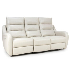 Arcata Faux Leather Electric Recliner 3 Seater Sofa In Chalk